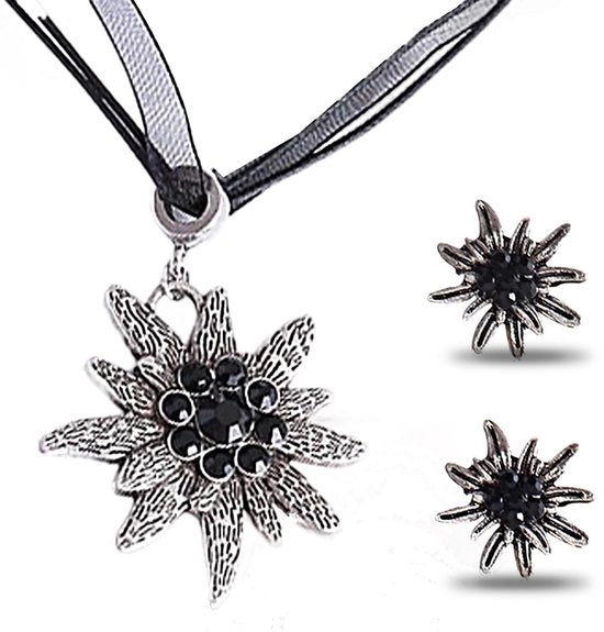 Collier da donna con catena esclusiva in acciaio lucidato - set di accessori - fermagli - Edelweiss - catena regolabile - acciaio lucidato