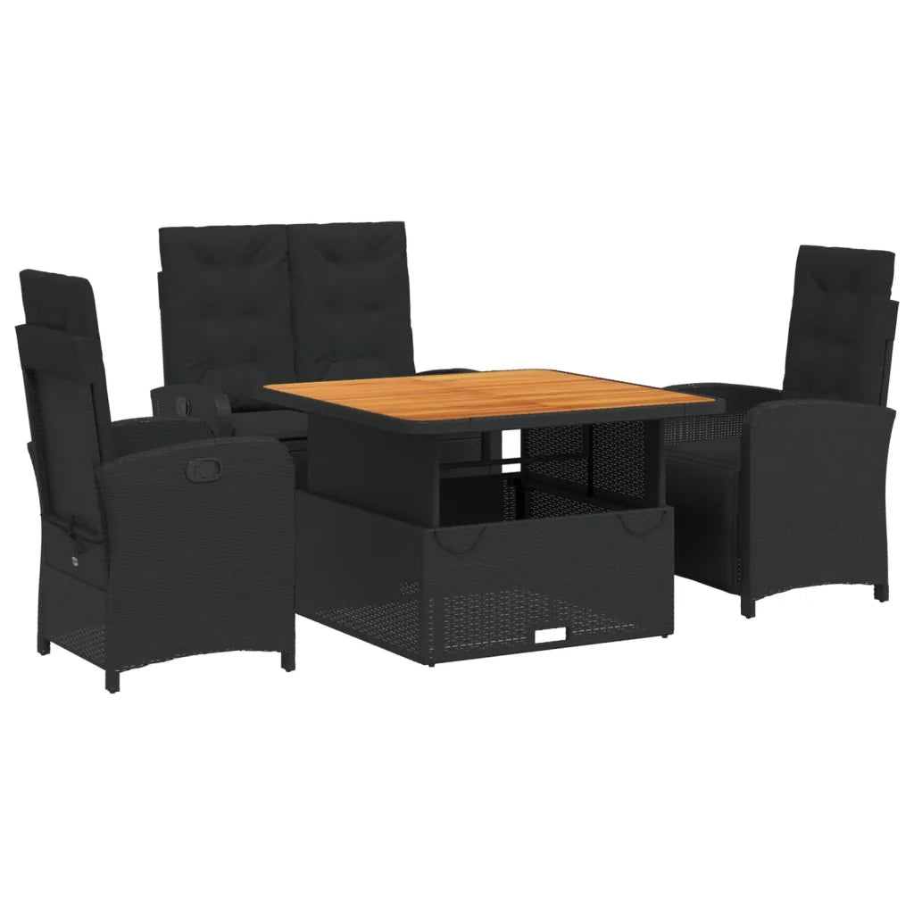 Set da Pranzo da Giardino 4 pz con Cuscini Nero in Polyrattan 3277333