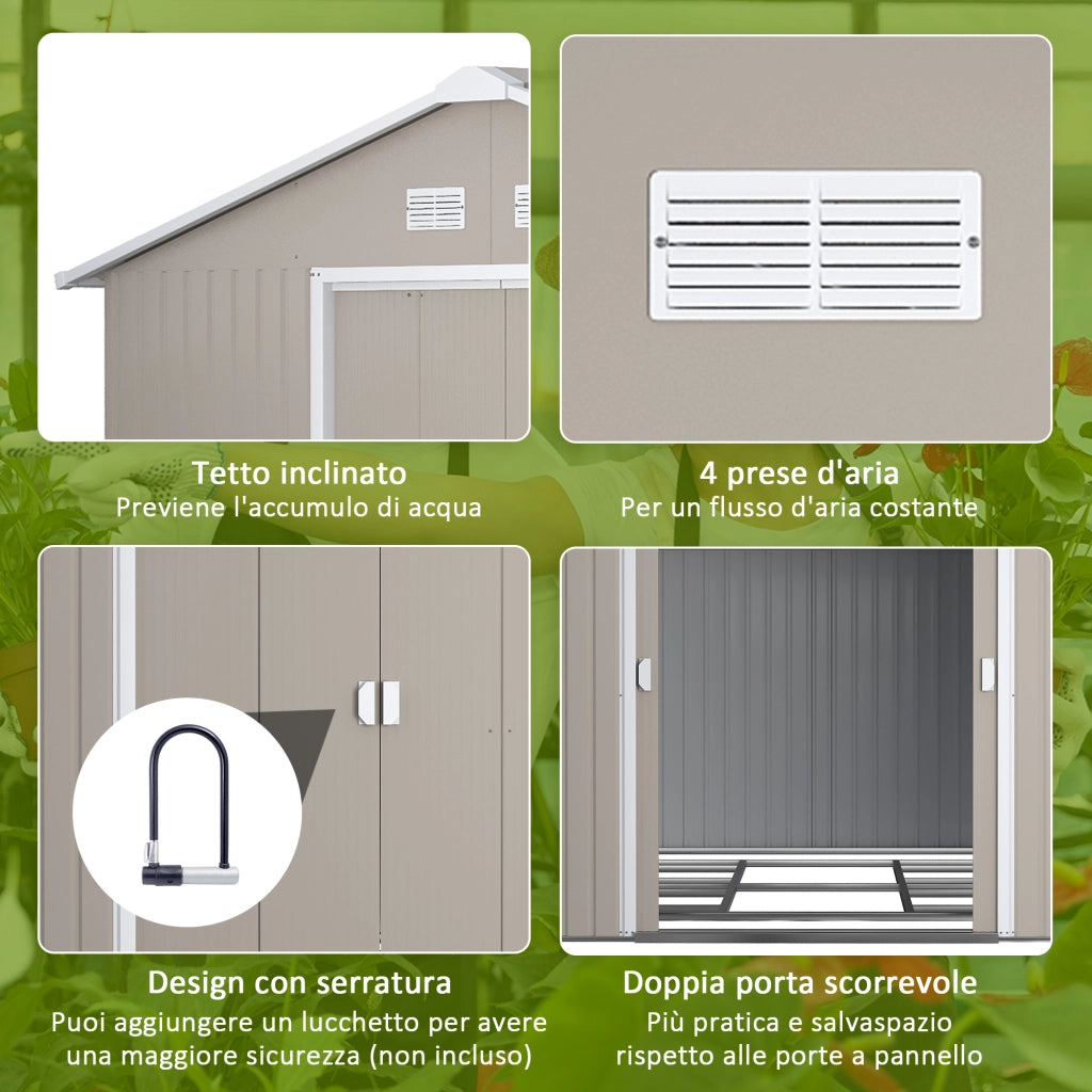 EasyComfort Casetta da Giardino con Porte Scorrevoli e Tetto Inclinato, in Acciaio, 340x386x200 cm, Grigio