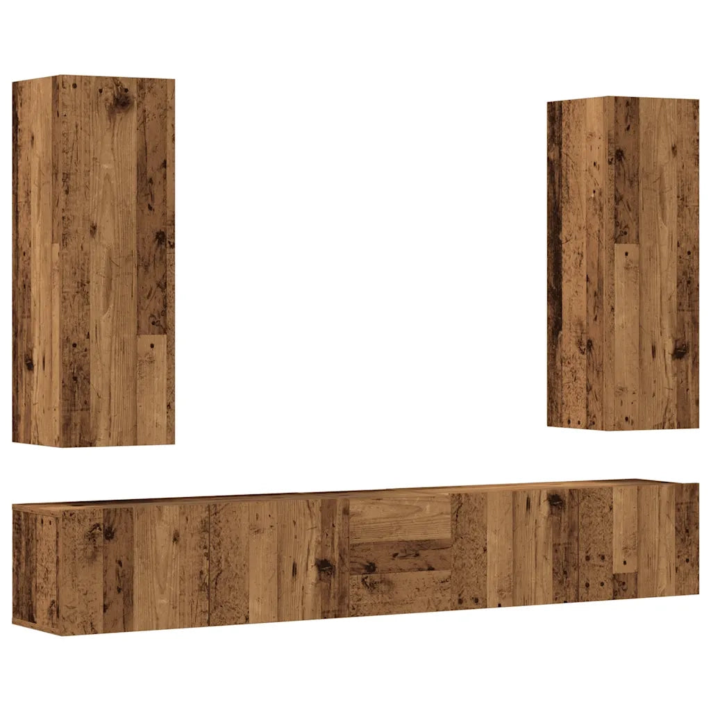 Set Mobile TV 5 pz | Armadietto TV | Mobile Porta TV Montato a Parete Legno Antico in Truciolato