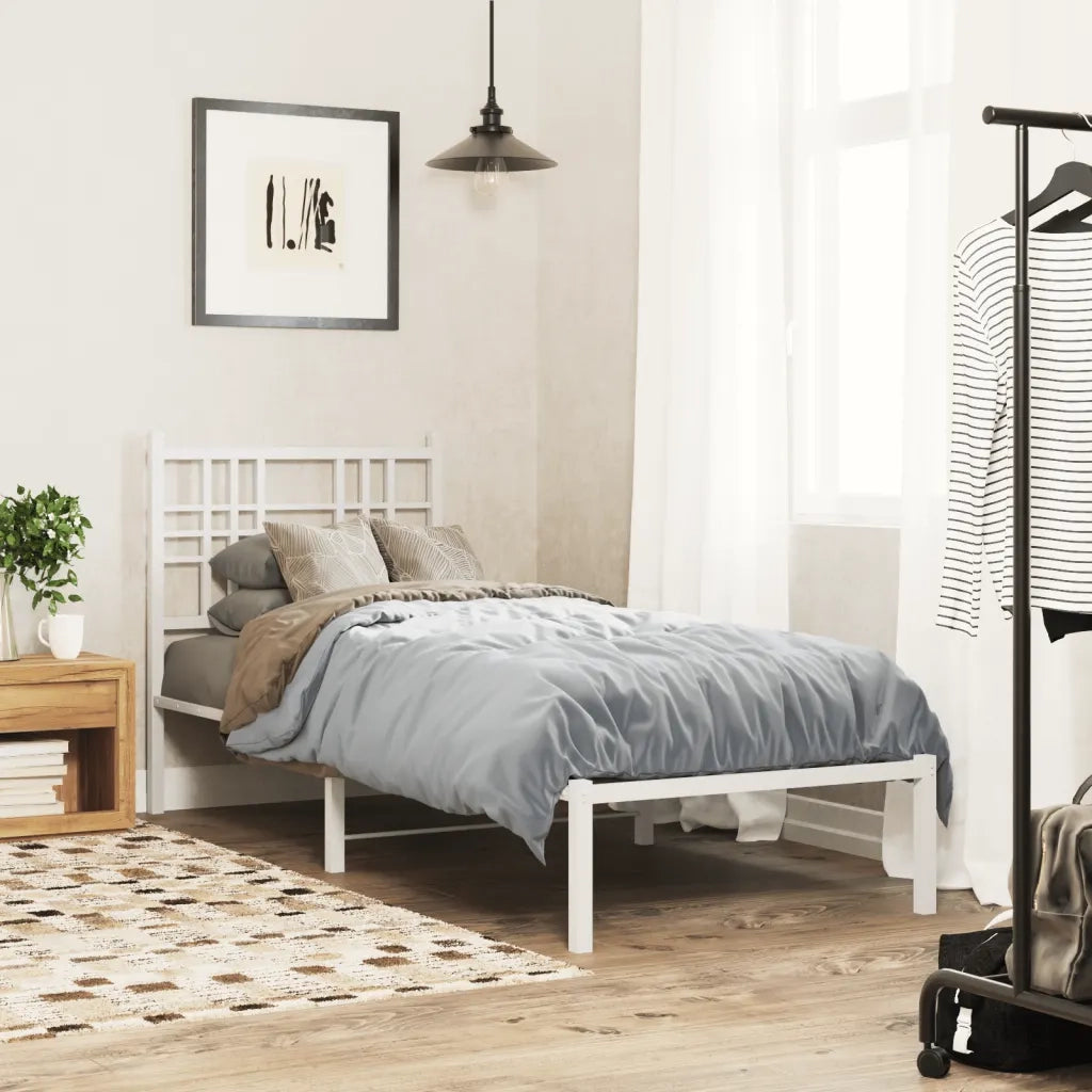 Letto singolo | Letto per adulti | Giroletto senza Materaso con Testiera Metallo Bianco 75x190 cm