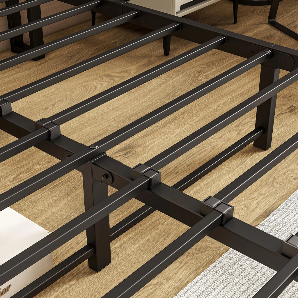 LETTO 140x200 cm con contenitore, metallo e MDF, nero, USB e LED
