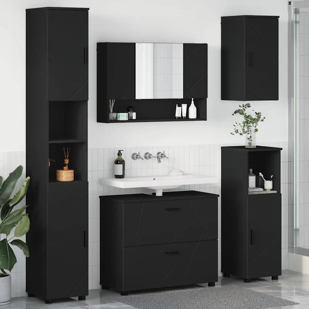 Set di mobili per il bagno con cassetto con porta 5 pcs Nero 3393064