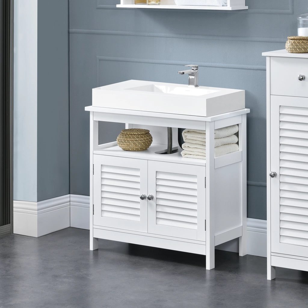 Armadietto Sottolavabo da Bagno a 2 Ante e Scomparto Aperto 60 x 60 x 30 cm - Bianco [en.casa]