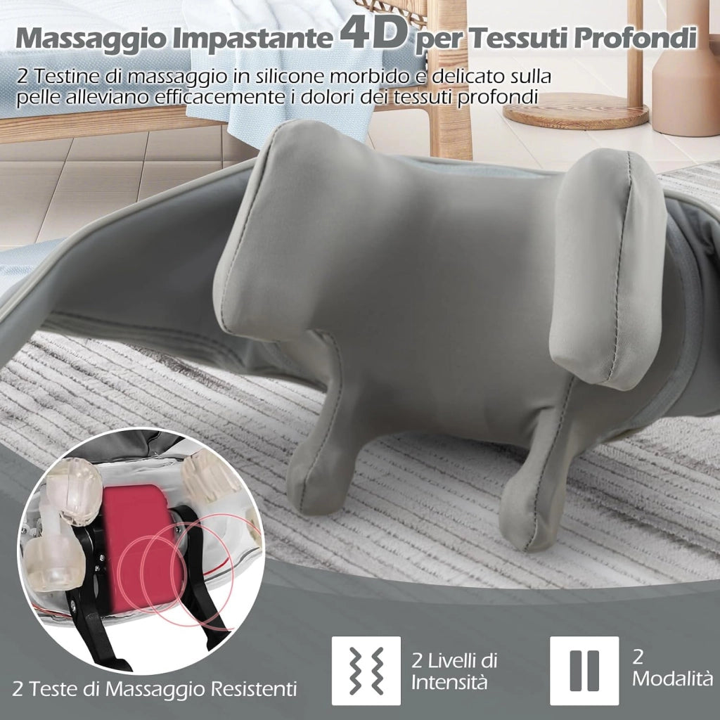 Massaggiatore Cervicale per Collo e Spalle Senza Fili con Riscaldamento, Impasto Profondo 4D dei Tessuti, 2 Modalità, 2 Livelli di Intensità e Batteria Integrata 2500 mAh (Grigio)