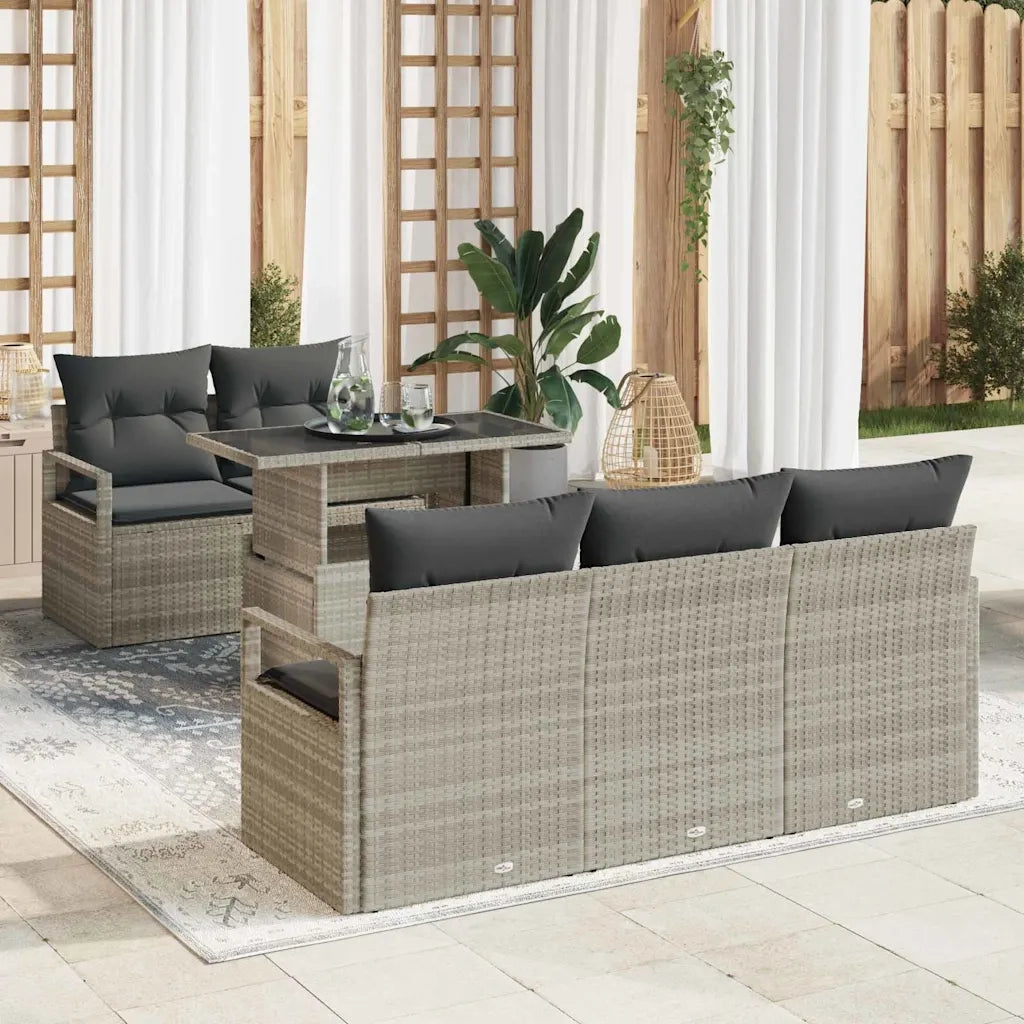 Set Divano da Giardino 6 pcs Grigio chiaro polyrattan
