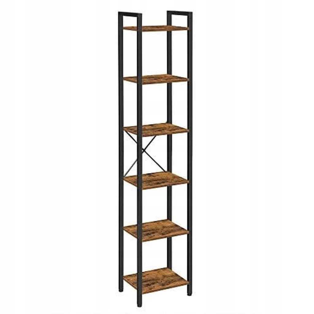 Libreria a colonna industrial in acciaio e legno con 6 ripiani
