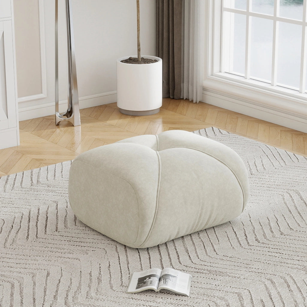Pouf Ottoman in Chenille Beige Chiaro