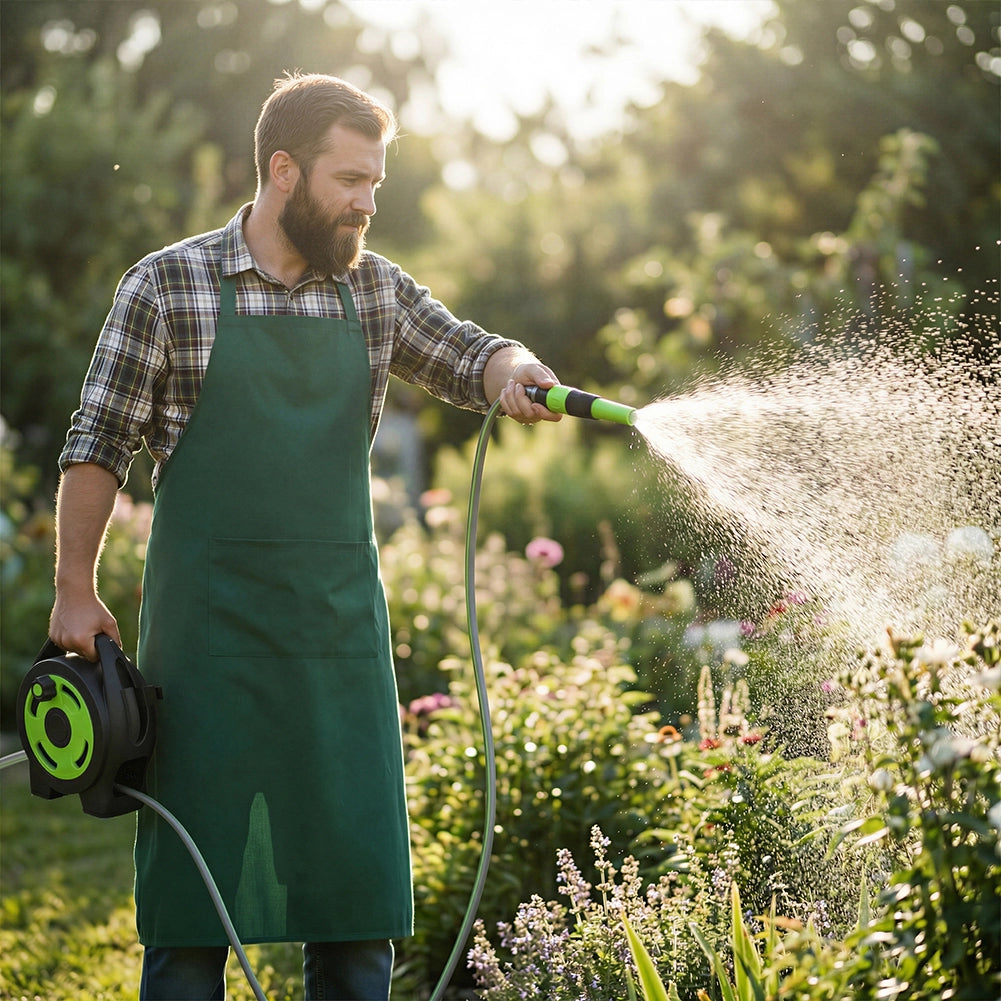 Avvolgitubo da Giardino con Tubo in PVC da 12 Metri e Annaffiatoio 2 Connettori