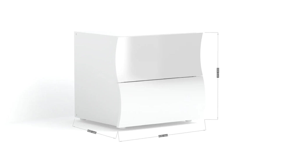 Comodino camera da letto 2 cassetti bianco lucido Onda Smart