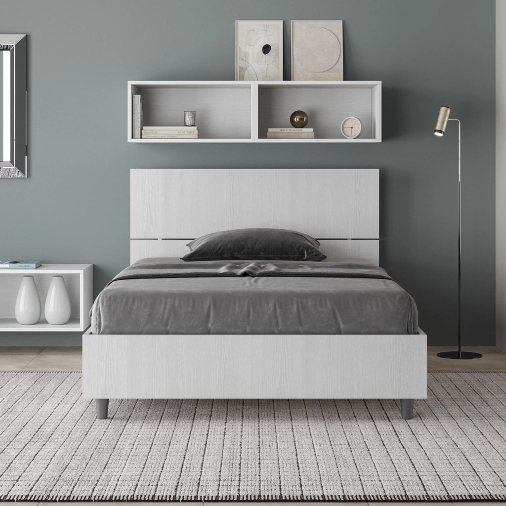 BS COM Letto una piazza e mezza con rete 120x200 testata dritta bianco frassino
