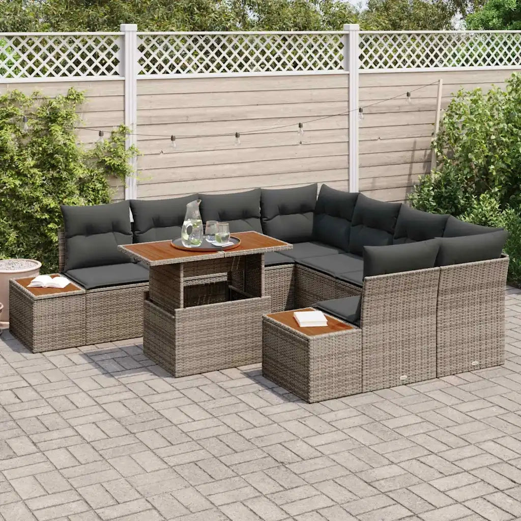 Set da Pranzo per Giardino con cuscino 9 pcs Grigio e Marrone 3350056