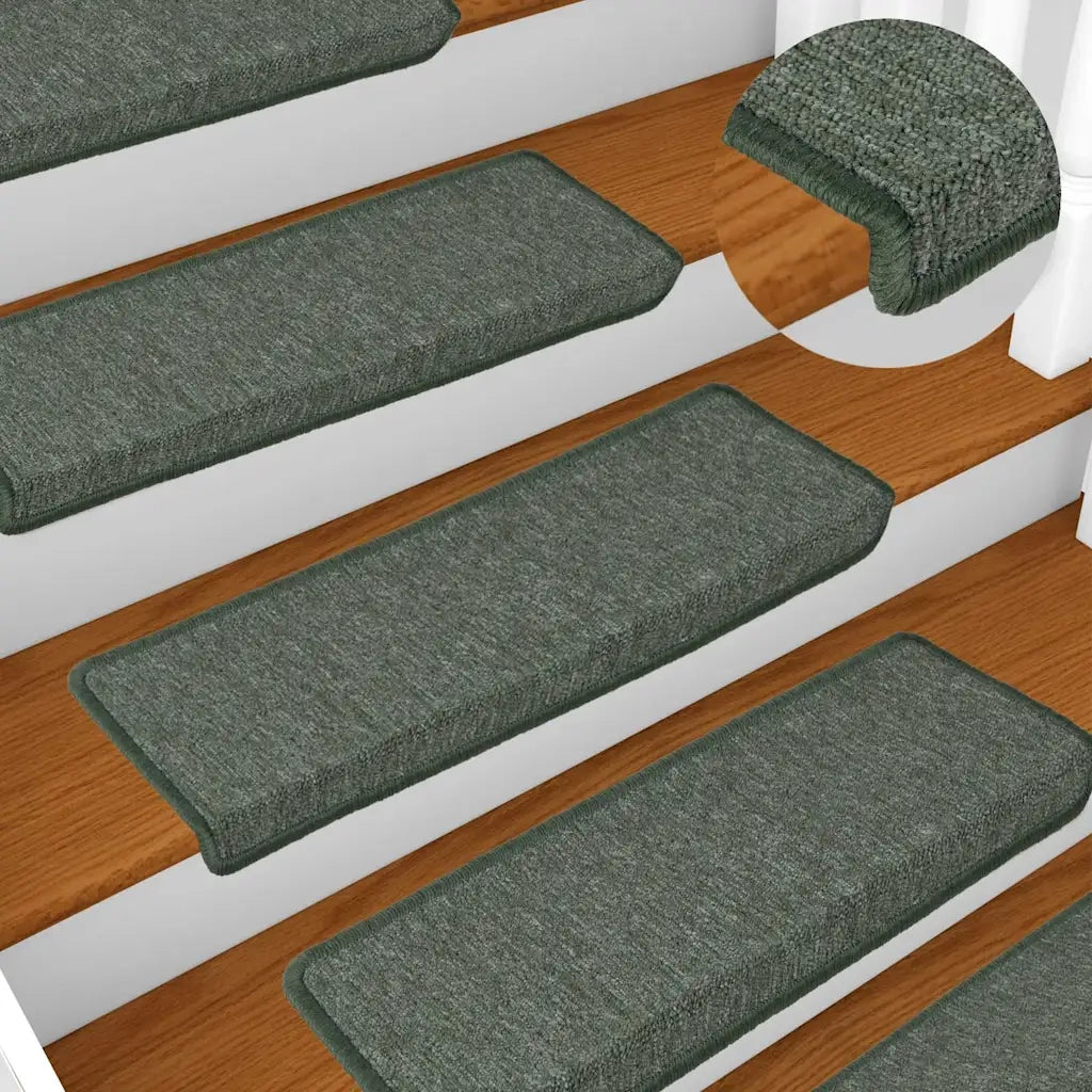 Tappetini per scale 15 pz 65x21x4 cm Verde scuro con bordo rettangolare 326193