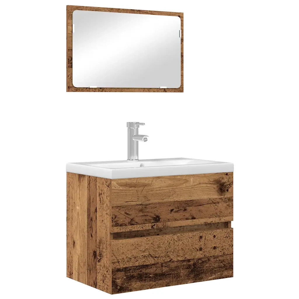 Set di mobili per il Bagno | Armadio da bagno con cassetto 2 pz Legno vecchio