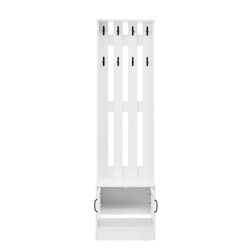 Panchina appendiabiti ingresso 50x36x190 cm - Xylo - 2 ante, schienale con 8 ganci, bianco