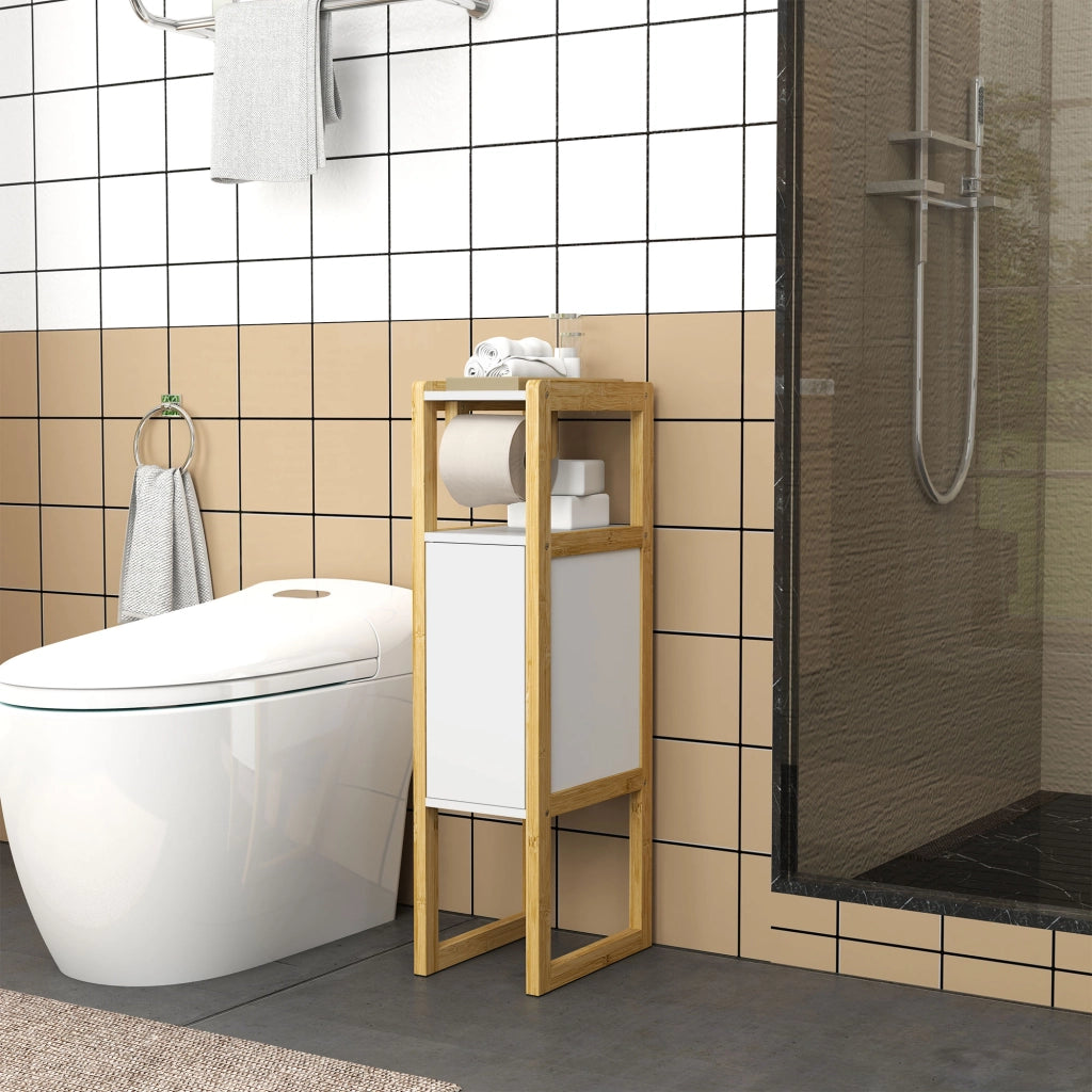 Mobile Bagno Salvaspazio ¨C Xylo ¨C Bamb¨´ Bianco con Porta Carta Igienica 20x33x80cm