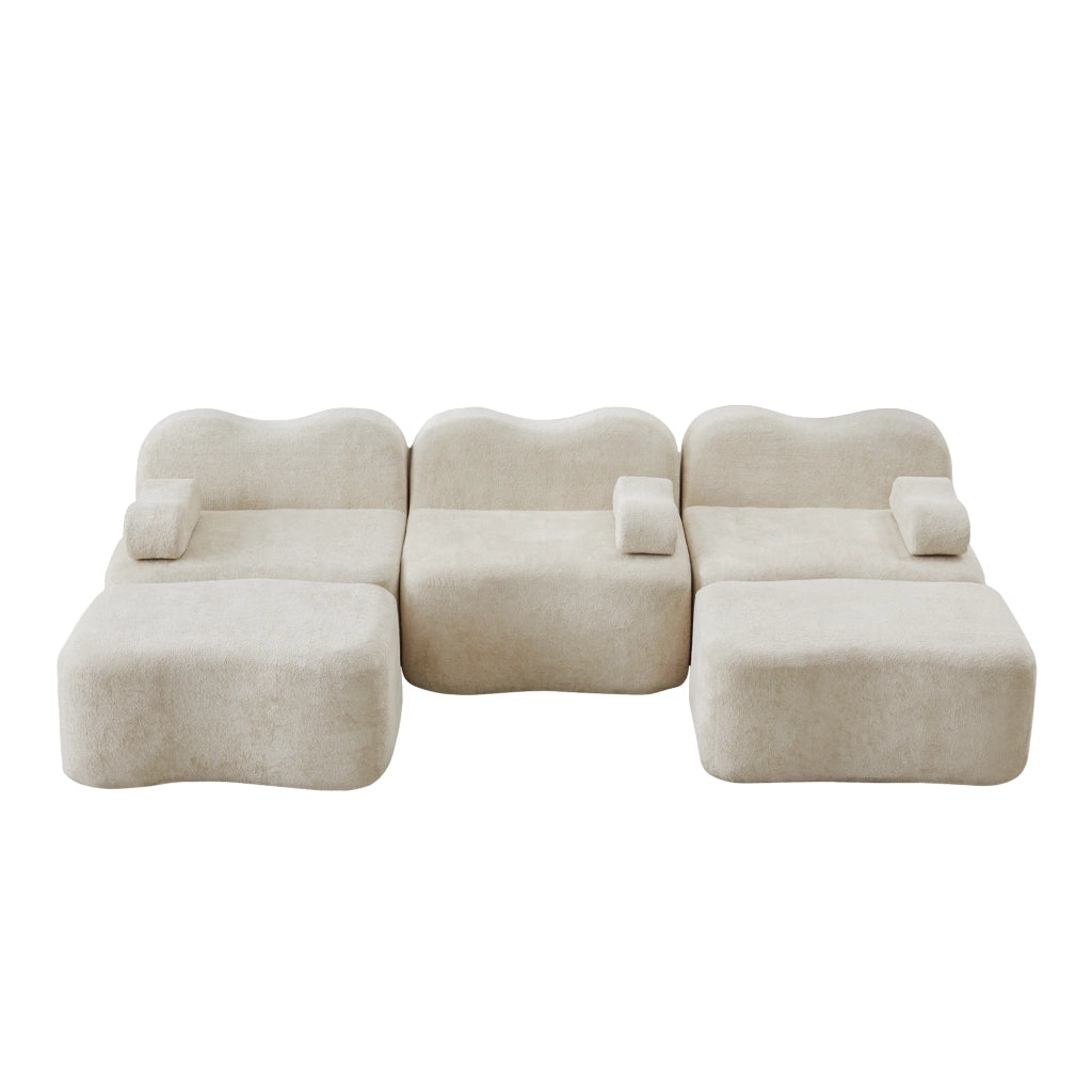 Divano modulare a U 3 posti senza struttura con pouf e cuscino bracciolo in velluto beige