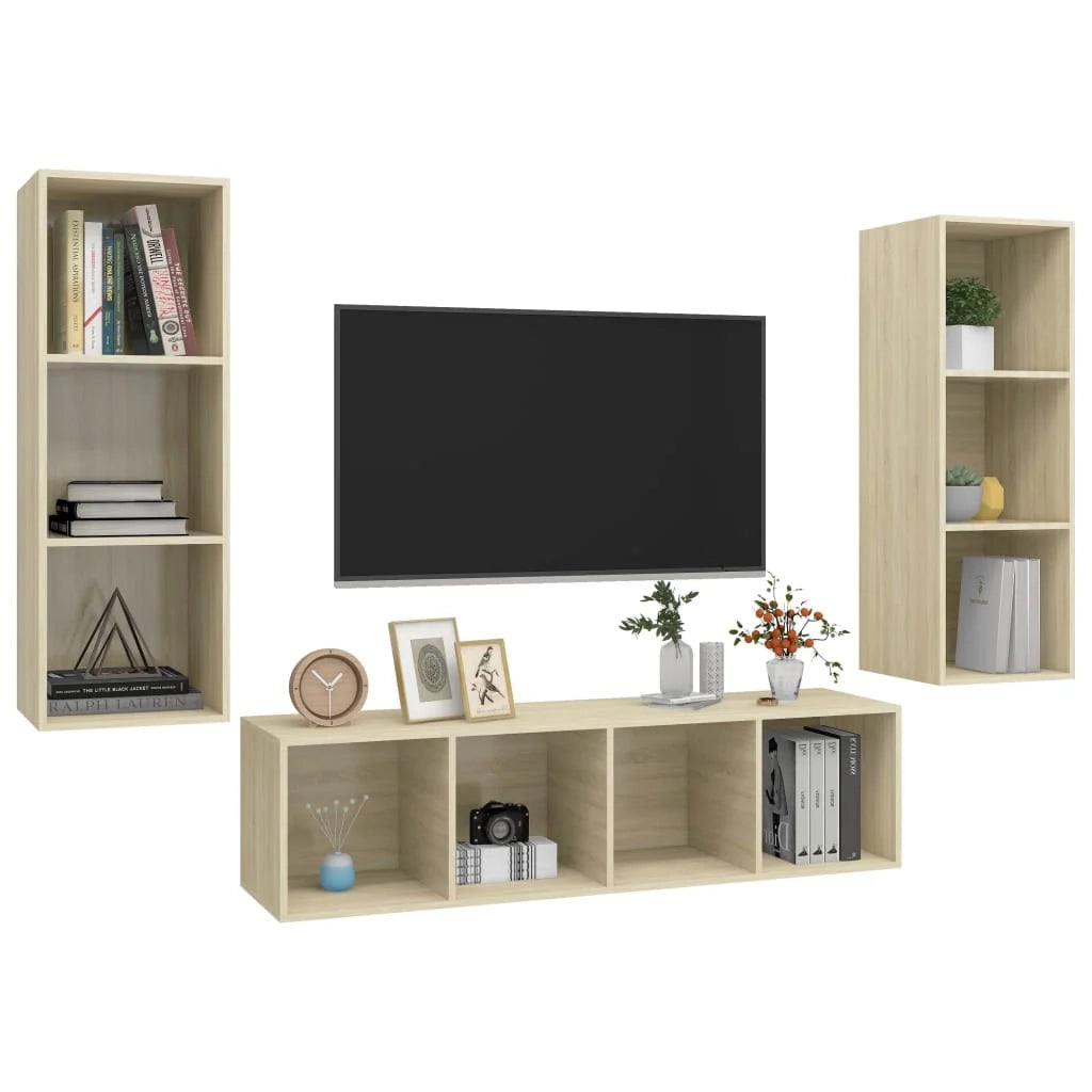 Set di mobili da 3 pezzi comprensivo di armadio credenza mobile porta TV soggiorno/camera da letto/salotto legno ingegnerizzato rovere Sonoma marrone 02_0024606