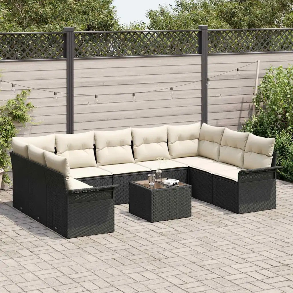 Set Divano da Giardino con cuscino 10 pcs Nero polyrattan 3345527