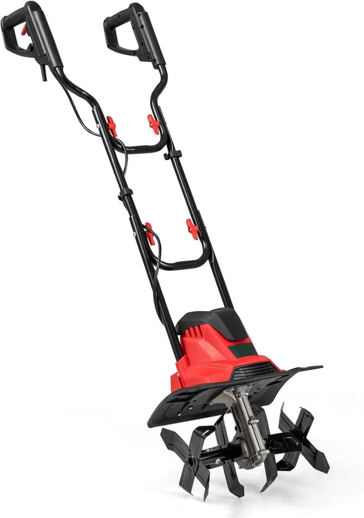 Motozappa Elettrica Pieghevole 1200W, Larghezza di Lavoro 36 cm Profondità di Lavoro 22 cm, 4 Lame, Zappatrice Elettrica per Orto e Giardino (Rosso, 36 x 24 x 138 cm)