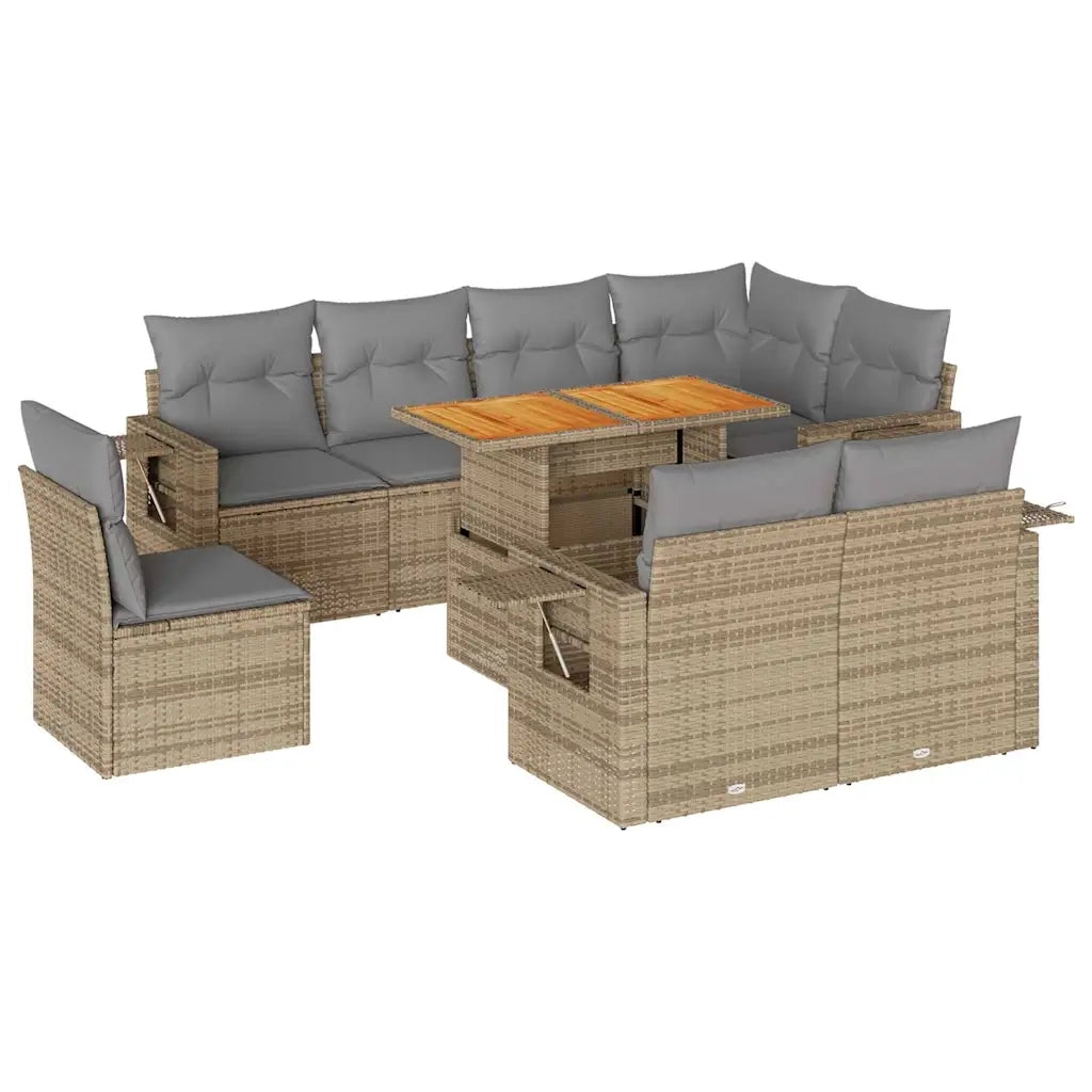 Set Divano da Giardino 9 pz con Cuscini Beige in Polyrattan 3327167