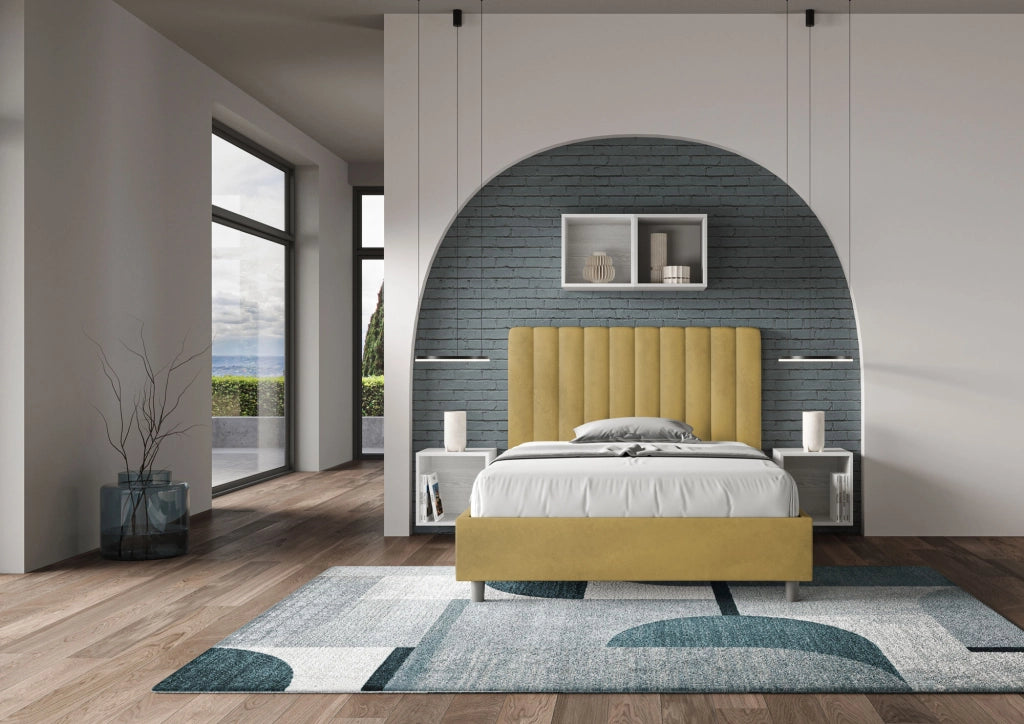 BS COM Letto una piazza e mezza con rete imbottito 120x190 microfibra ocra