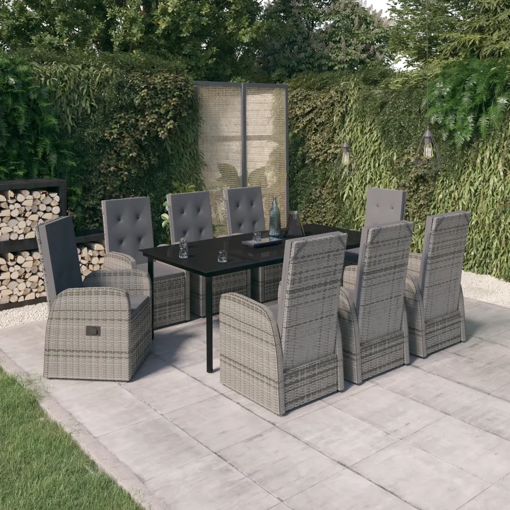 Set da Pranzo da Giardino 9 pz con Cuscini Grigio 3099478