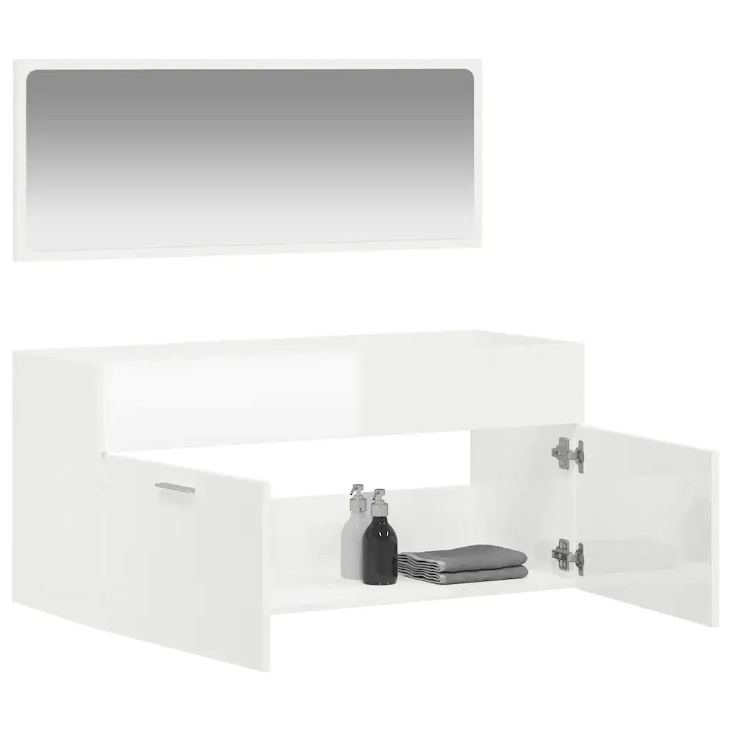 Mobile da Bagno | Armadio da bagno con Specchio Bianco Lucido in Legno Multistrato