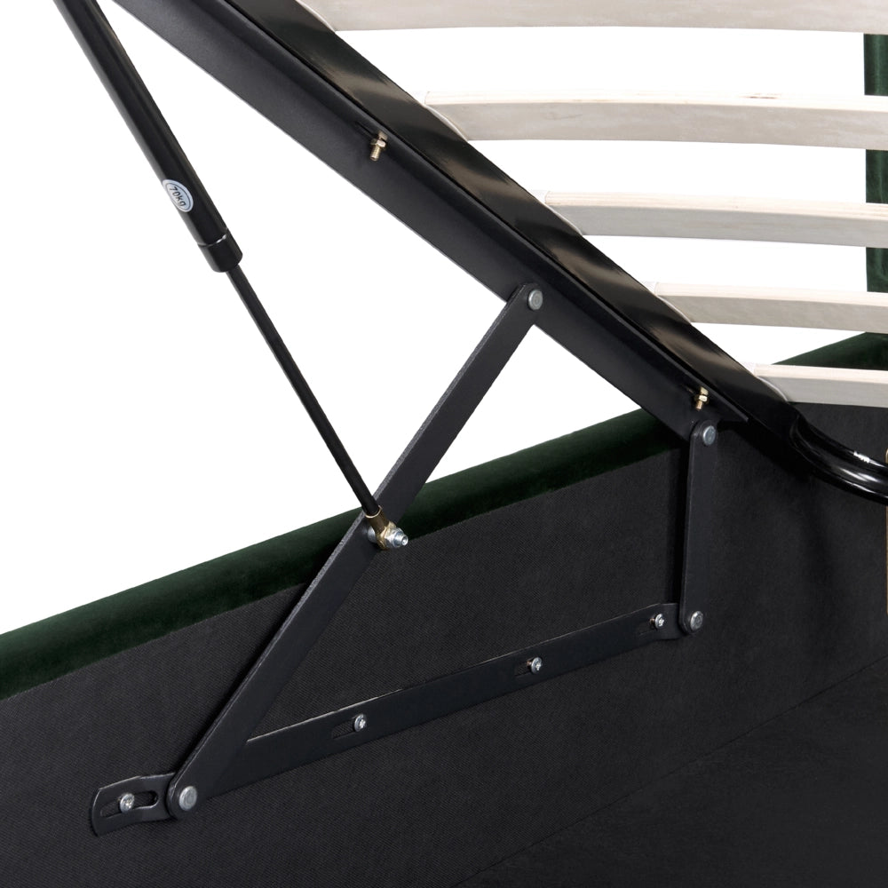Letto in velluto verde scuro 180 x 200 cm con testiera imbottita ottomana con gambe in metallo Nero