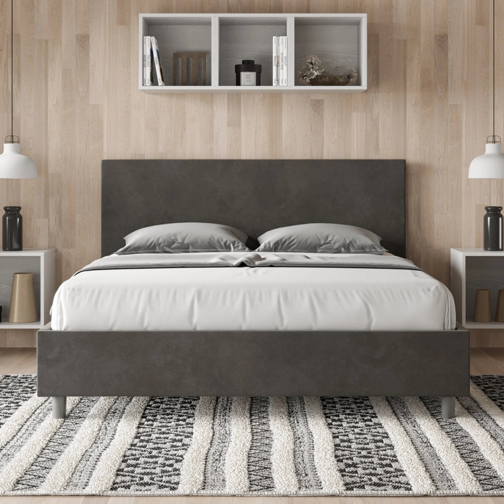BS COM Letto matrimoniale contenitore imbottito 160x210 microfibra grigio