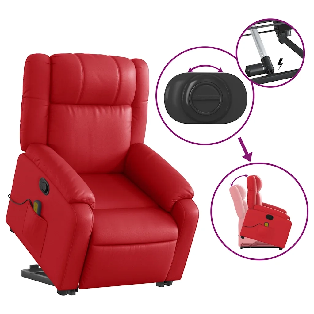 Poltrona Alzapersona Reclinabile Massaggio Rosso in Similpelle 3205162
