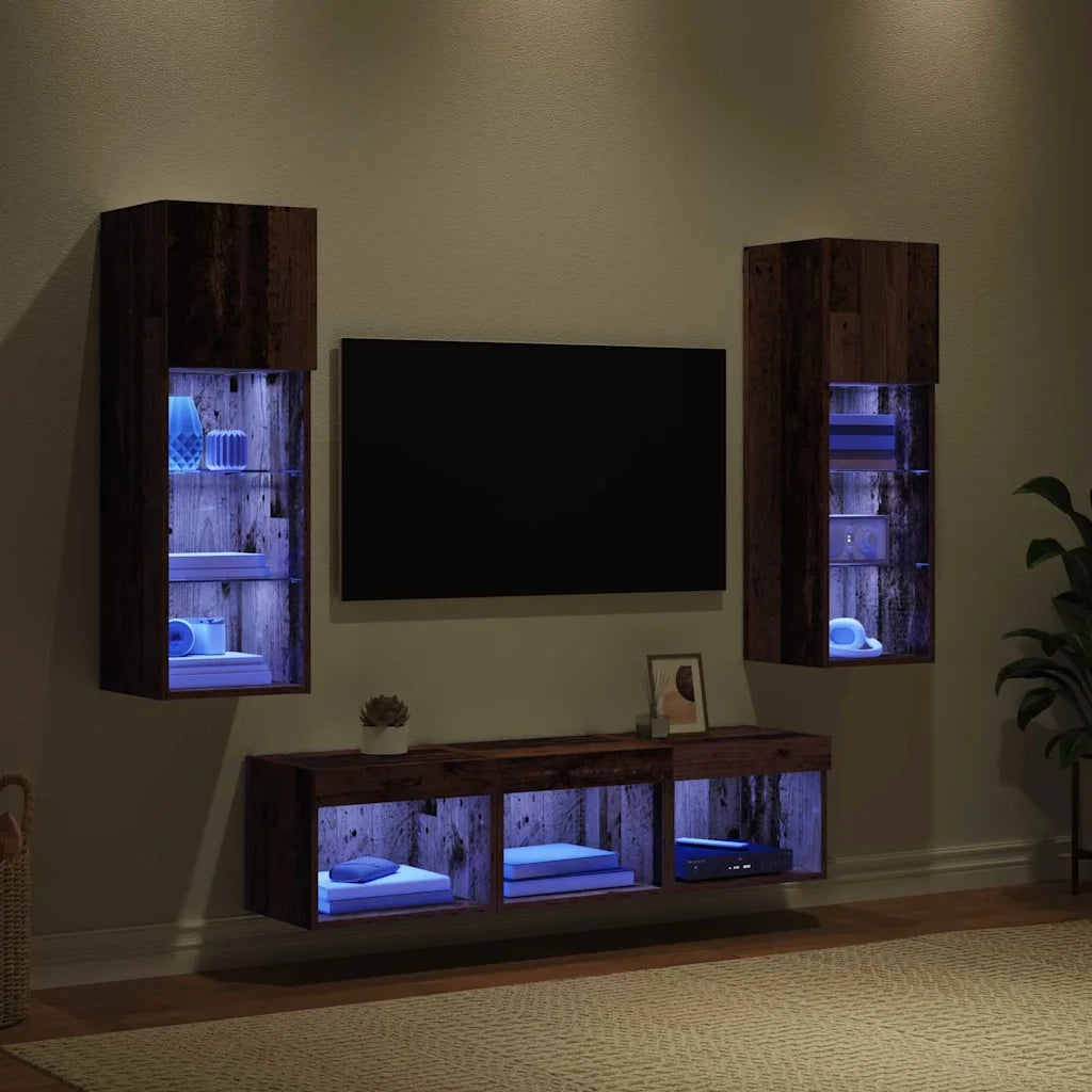Unit¨¤ per TV a Muro 5 pz | Armadietto TV | Mobile Porta TV Rovere Nero Legno multistrato