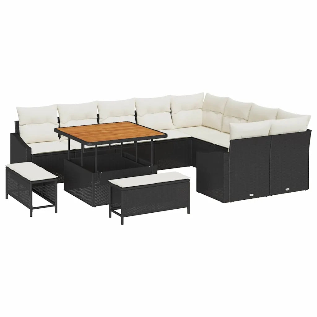 Set Divano da Giardino con cuscino 12 pcs Nero Poly Rattan 3364635