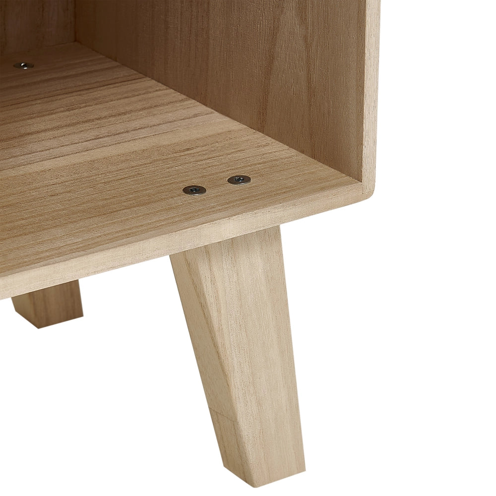 Libreria a 4 livelli in legno chiaro e MDF bianco Cassetti scaffali