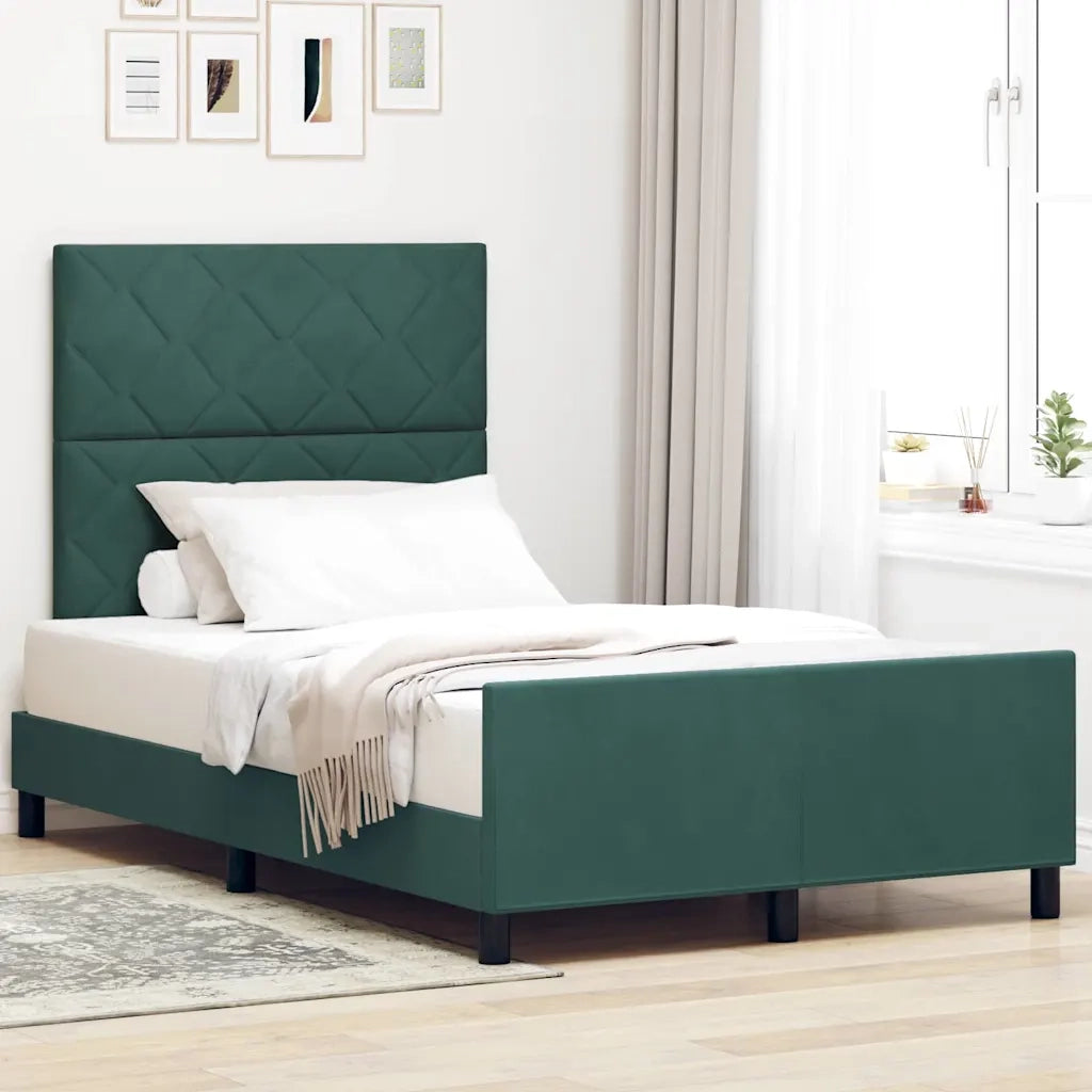 Letto a molle con testiera Verde Scuro 120 x 200 cm Velluto
