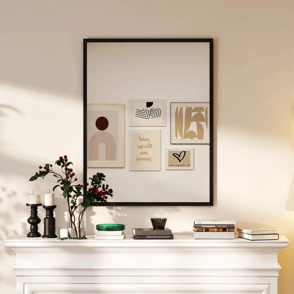 Specchio da parete ¨C Minimal ¨C 90x70 cm, legno, nero