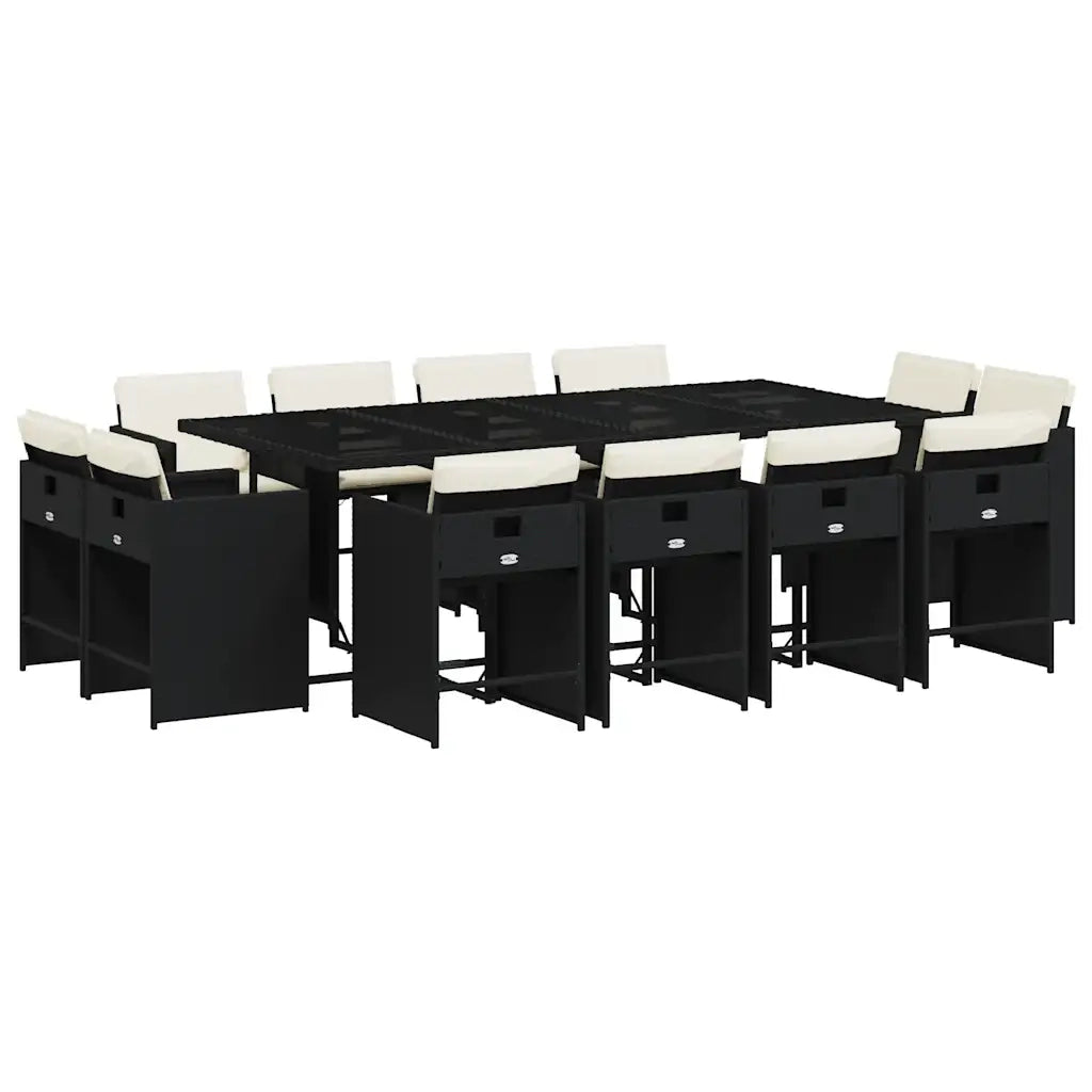 Set da Pranzo da Giardino 13pz con Cuscini Nero in Polyrattan 3211218