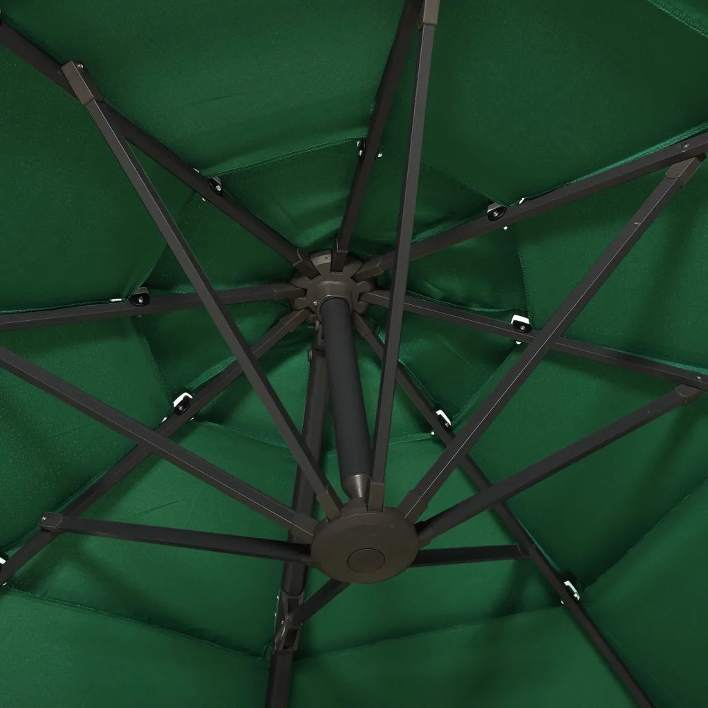 Ombrellone a Sbalzo 4 Livelli Palo Alluminio Verde 3x3 m