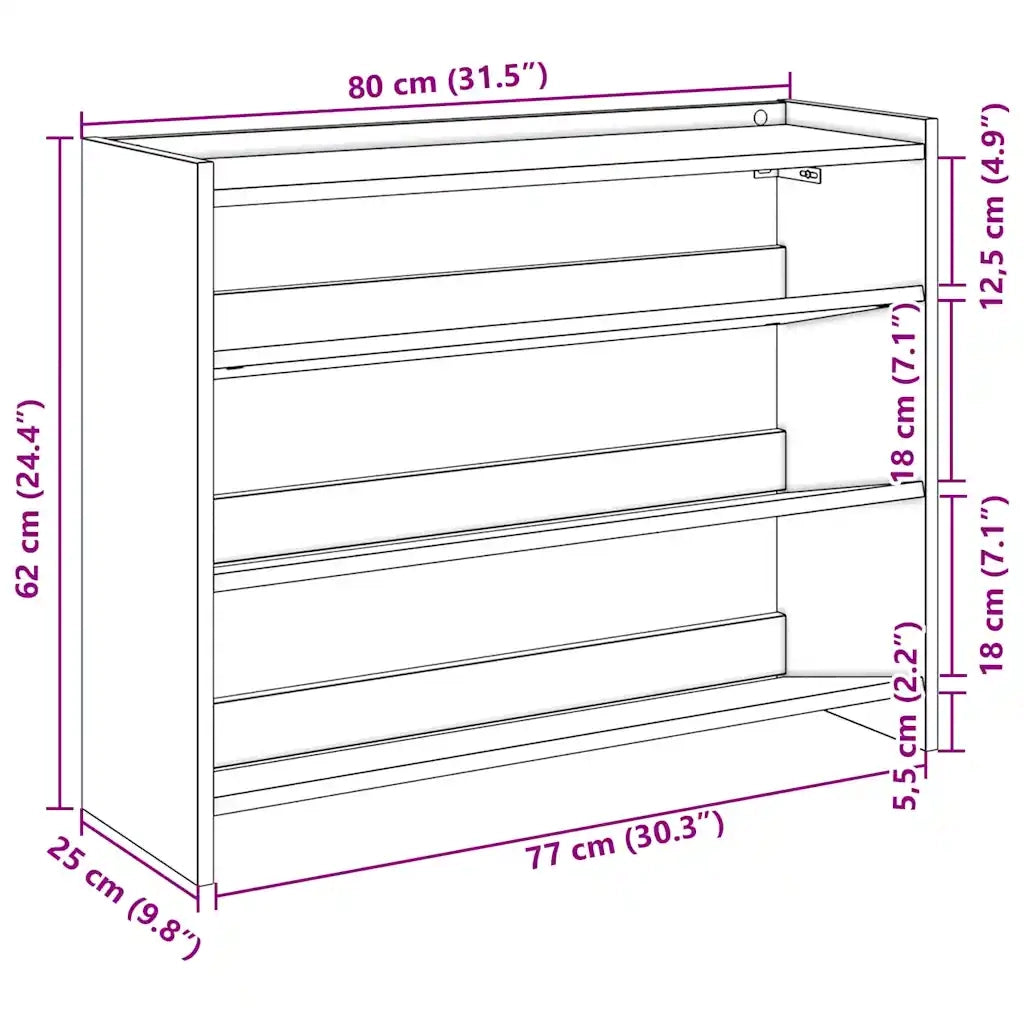 Scarpiera | Mobile per scarpe Legno Antico 80x25x62 cm in Legno Multistrato