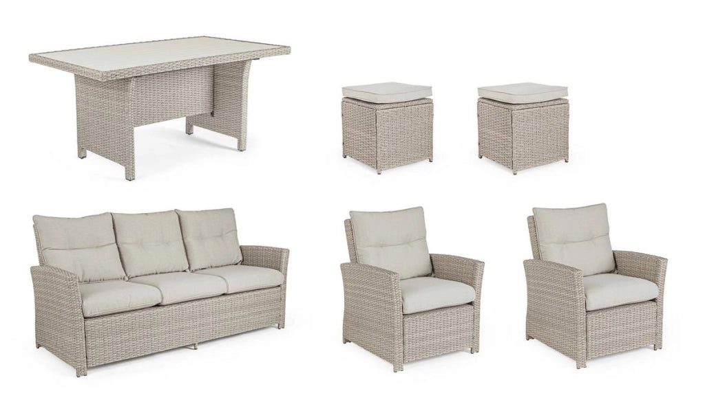 Set Salottino da Giardino Ariel Esterno Divano 2 Poltrone Tavolino 2 Sgabelli