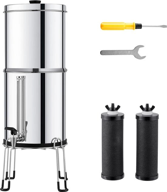 Sistema di filtrazione dell'acqua, 2,25G piastra di alluminio inox 304, filtra piombo e fino al 99% di cloro, 2 filtri a carbone, rubinetto e standard inclusi