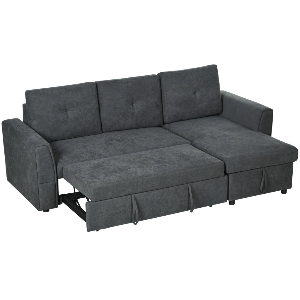 Divano letto 3 posti con chaise longue imbottito ¨C Minimal ¨C Grigio scuro