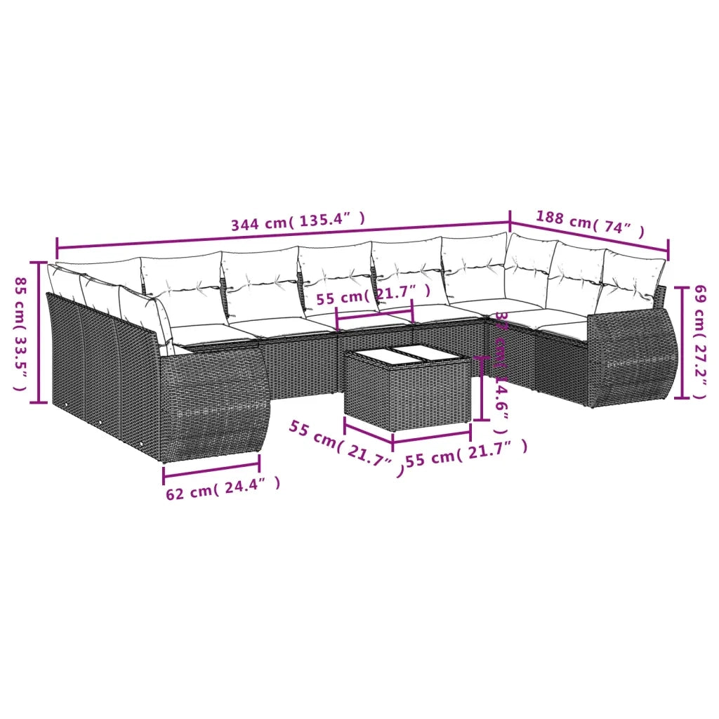 Set Divano Giardino 10 pz con Cuscini Grigio Chiaro Polyrattan