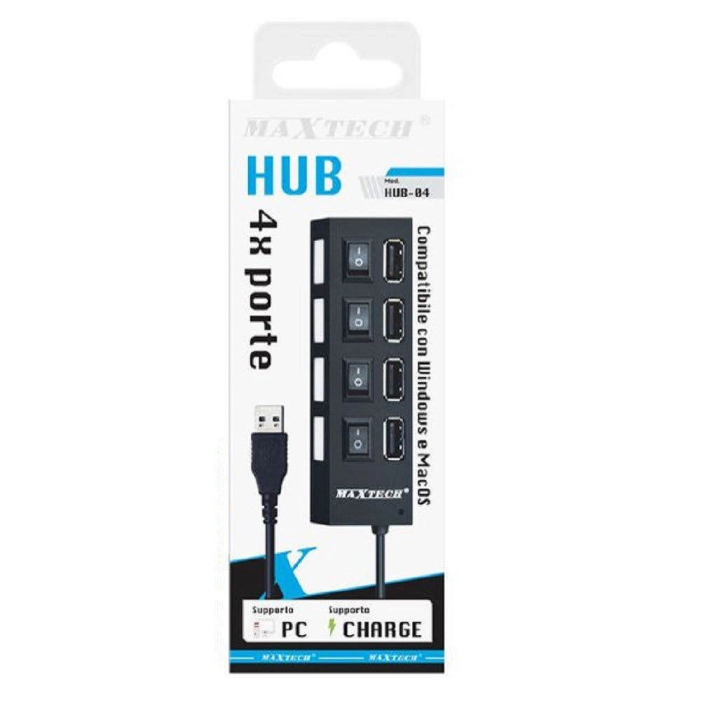 Trade Shop - Caricatore Multipresa Hub 4 Porte Usb 2.0 Singola Windows Macos Maxtech Hub-04 -