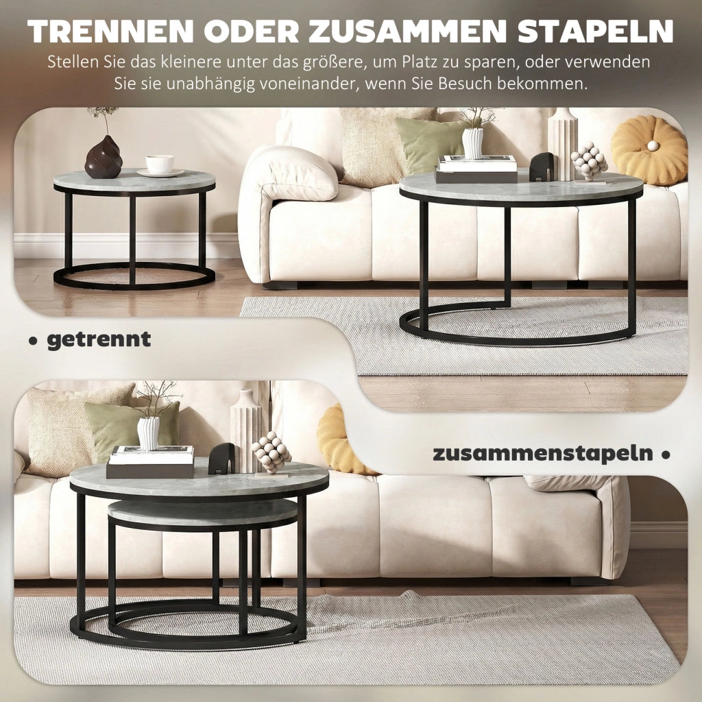 Tavolino da caff¨¨ impilabile 2 pezzi ¨C Minimal ¨C grigio metallo