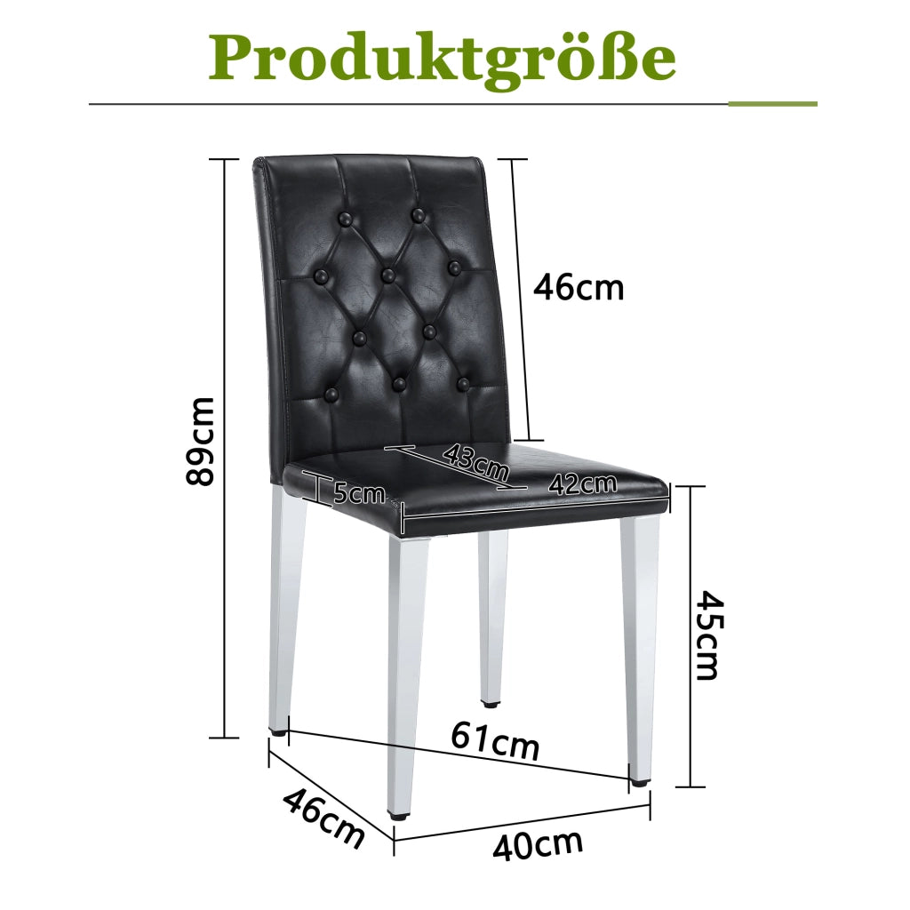 SEDIE da pranzo Set da 4 pezzi 89 cm Nero/Argento in PU e metallo