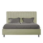 BS COM Letto queen size con rete imbottito 150x200 microfibra tè verde