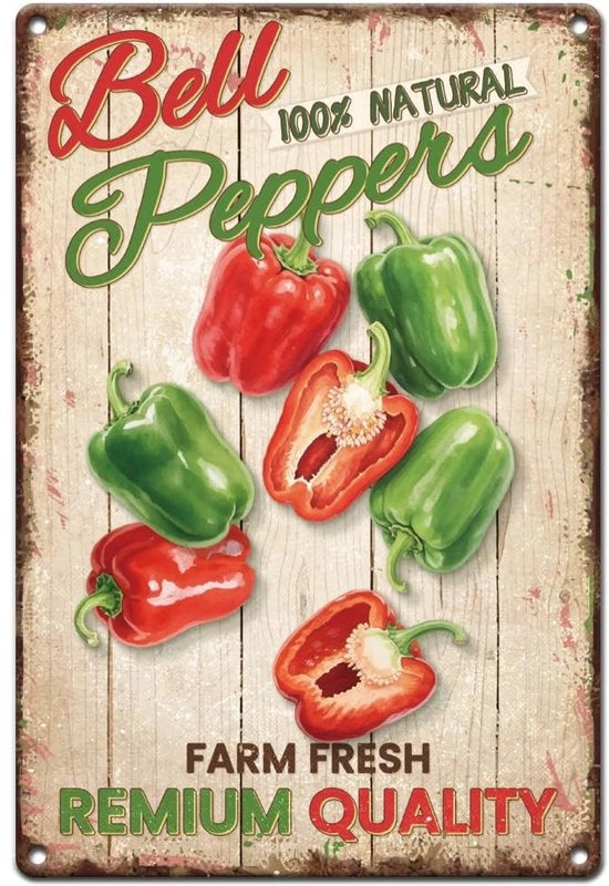 Tavolo in Metallo Retro - Decorazione di Verdura - Piatto di Ferro 20 x 30 cm - Arredamento di Casetta - Poster di Paprika - Stile Vintage - Tavolo Decorativo