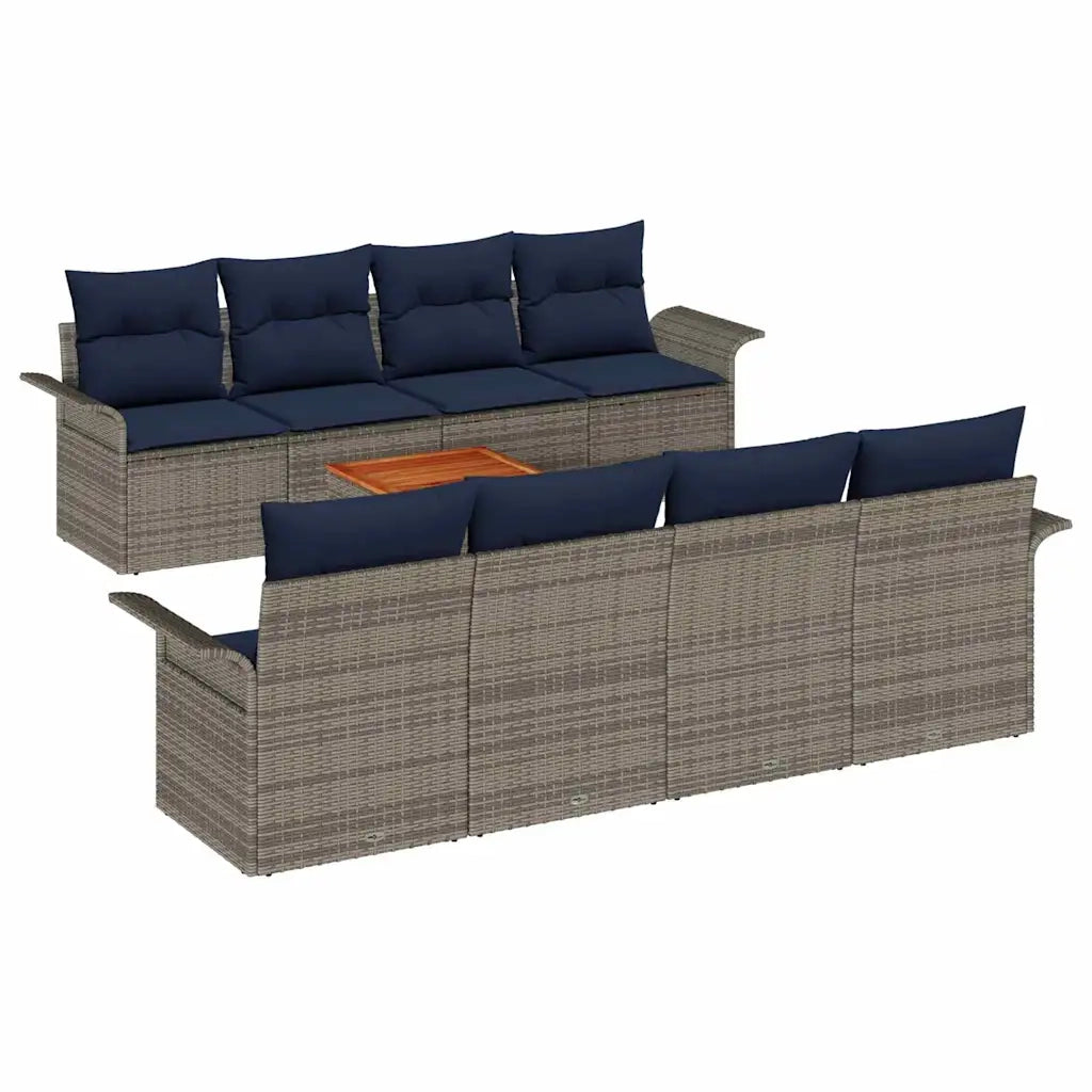 Set Divano da Giardino 9 pcs Grigio e Blu Navy polyrattan 3355973