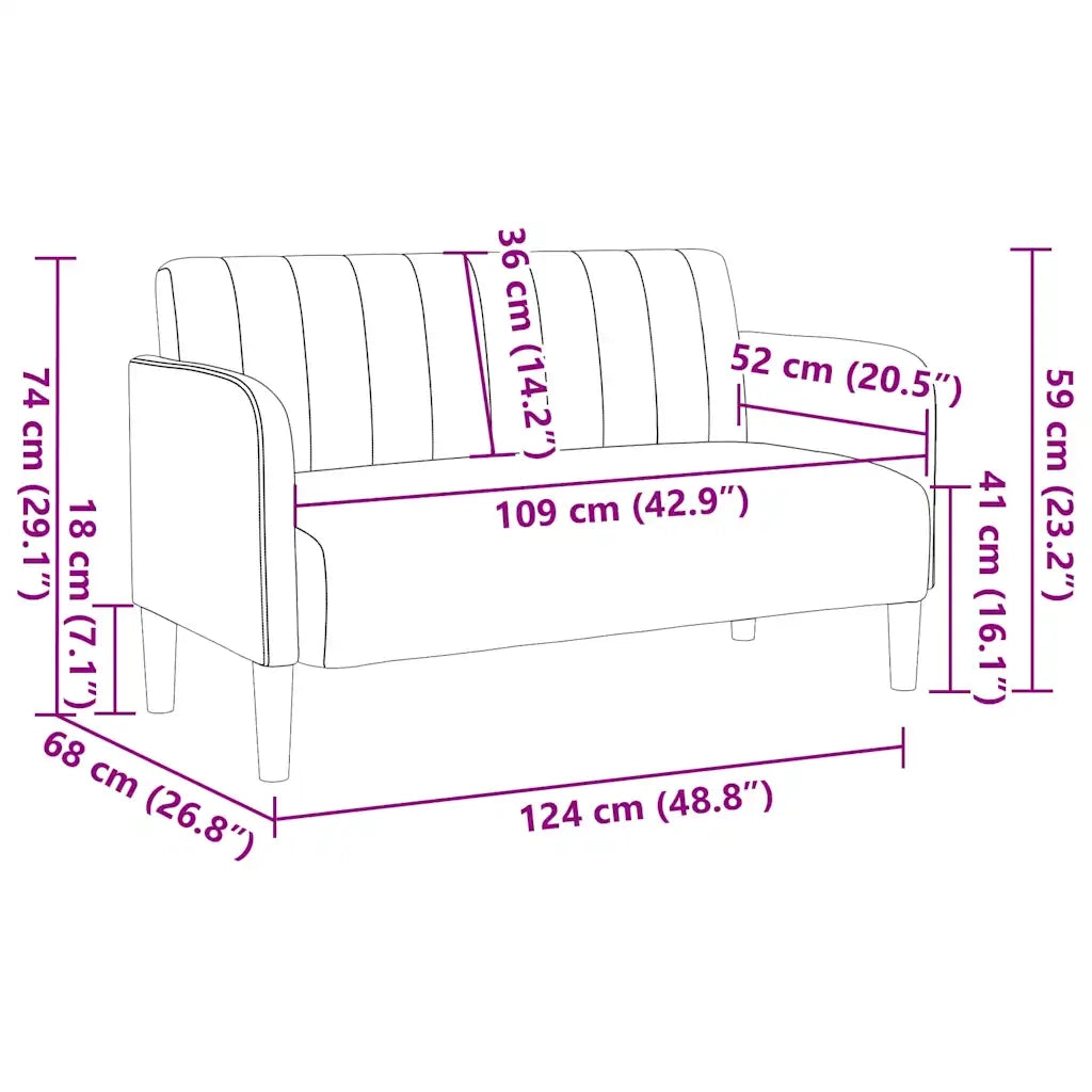 Divano Divanetto-Sofa Grigio Chiaro 109 cm in Velluto